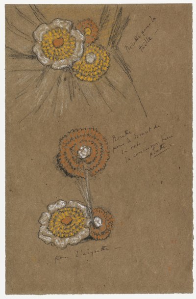 Studier af rosetter, 1871-74 (sort og hvid kridt på brunt papir) af James Abbott McNeill Whistler